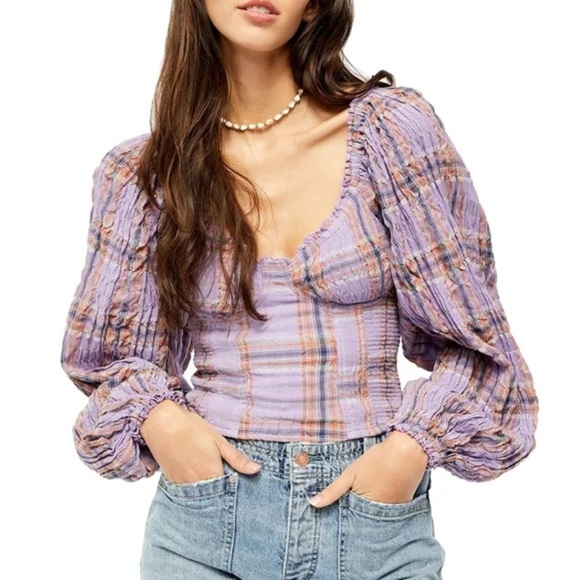 Free People Cherry Bomb Madras Top - Picture 1 of 8